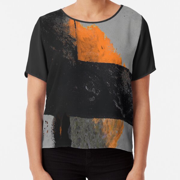 Minimal Orange on Black Chiffon Top