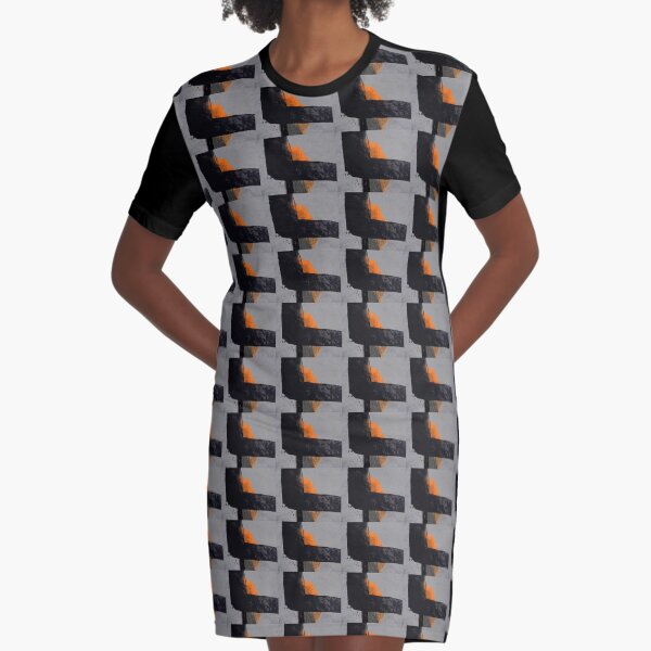Minimal Orange on Black Graphic T-Shirt Dress