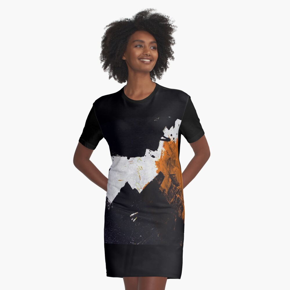 Minimal Orange on Black Graphic T-Shirt Dress