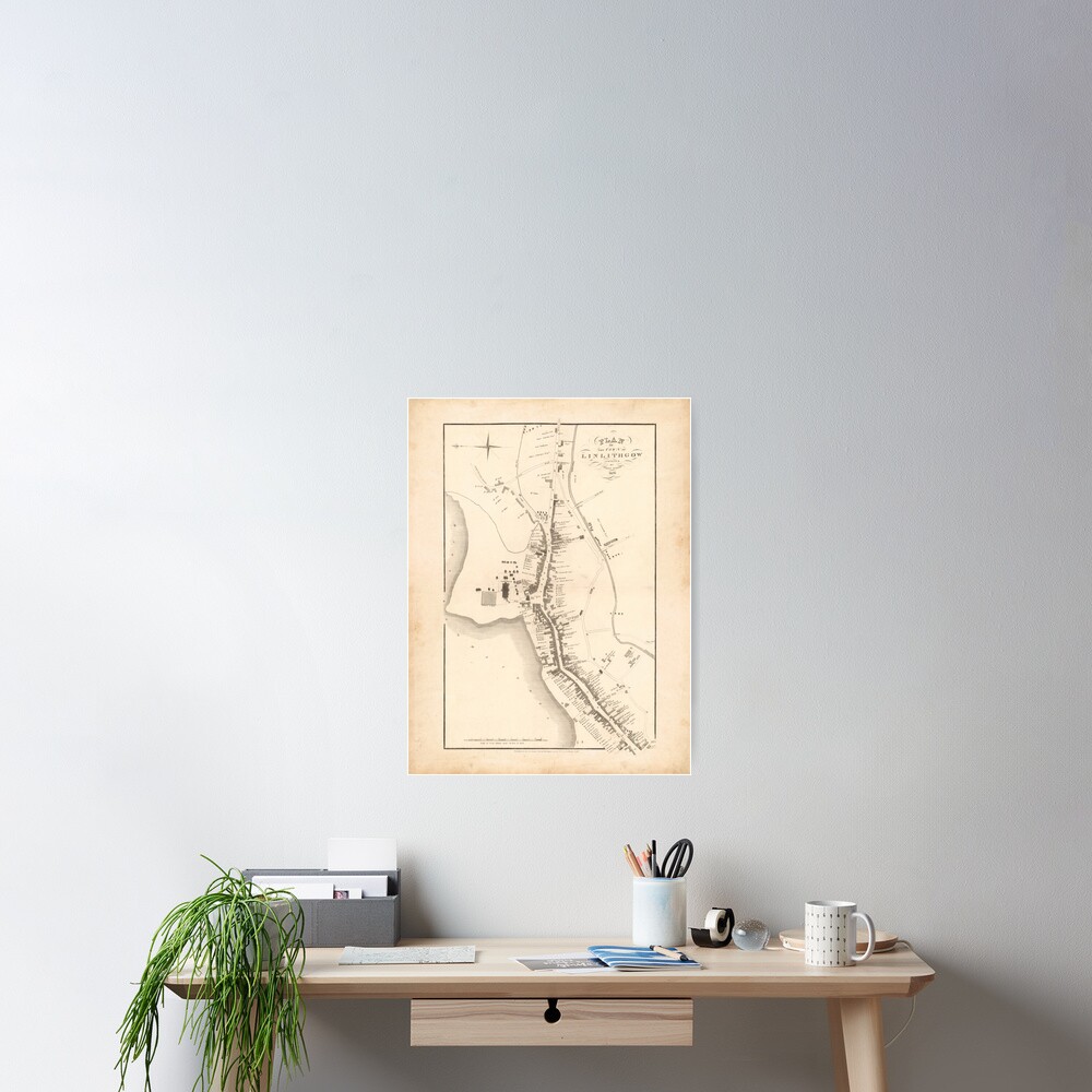 Linlithgow | Old Scottish Town Plan, Old Map of Linlithgow, Scotland Poster