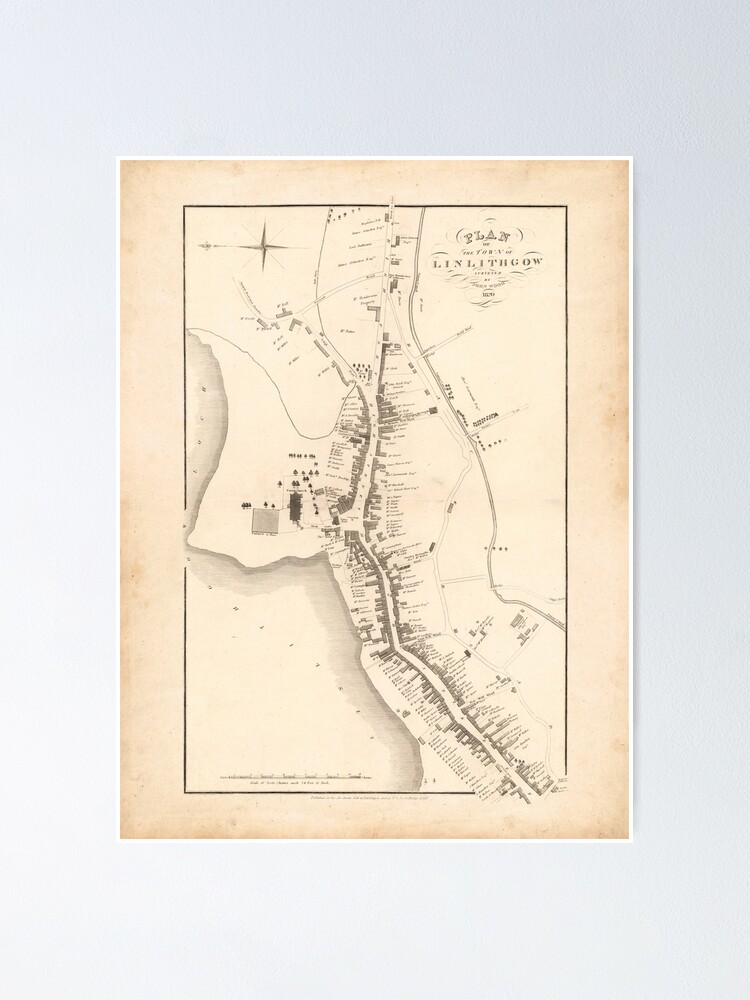 Alternate view of Linlithgow | Old Scottish Town Plan, Old Map of Linlithgow, Scotland Poster