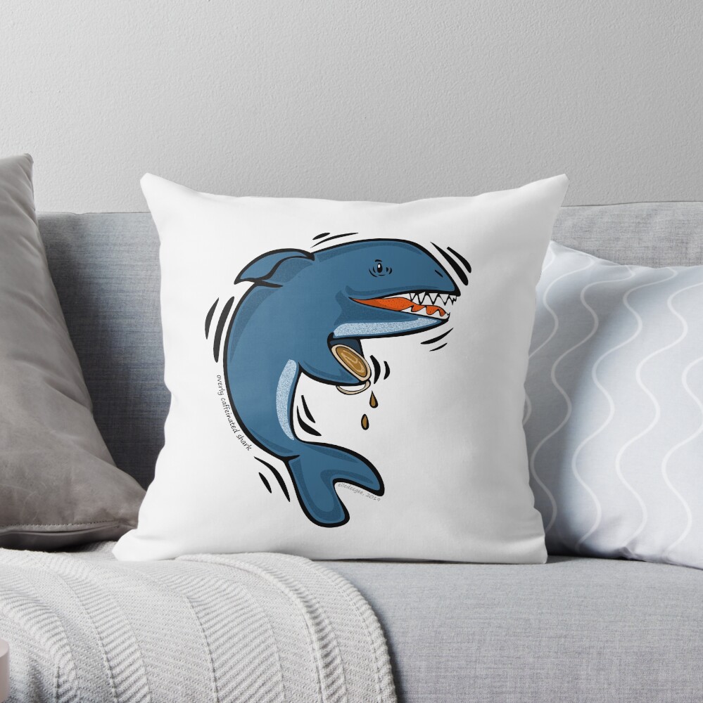 Overly Caffeinated Shark Throw Pillow