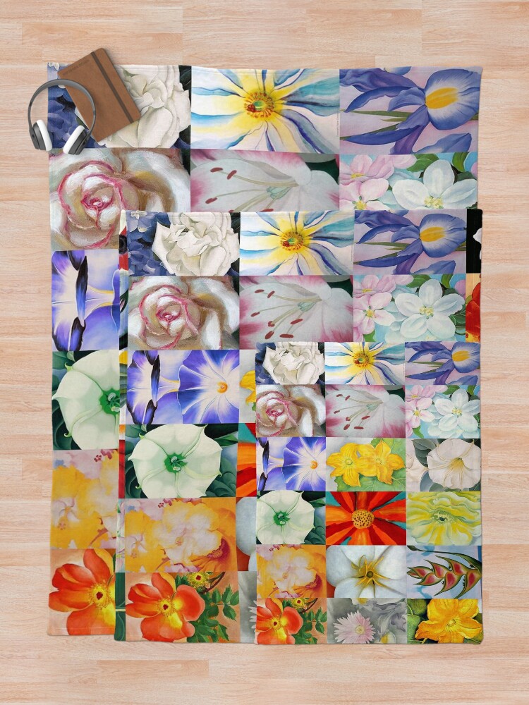 Thumbnail 5 of 6, Throw Blanket, Georgia O'Keeffe Flowers designed and sold by Montage-Madness.