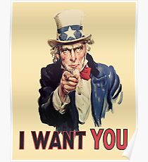 UNCLE SAM, Americana, America, I Want You! Uncle Sam Wants You. Recruitment Poster, USA. Poster