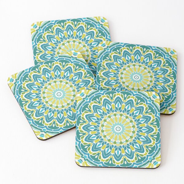 Item preview, Beach Blue and Lime Green Mandala designed and sold by Kelly Dietrich Mandala & Fractal Art.