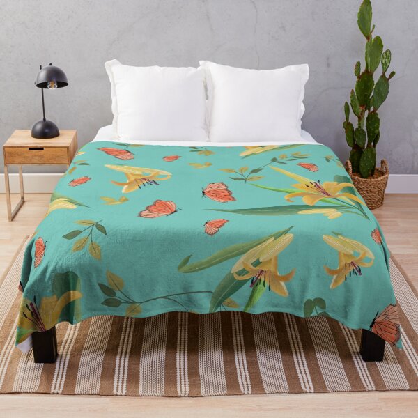 Item preview, LILIES AND BUTTERFLIES, PATTERN ON TURQUOISE, designed and sold by Marlagill.