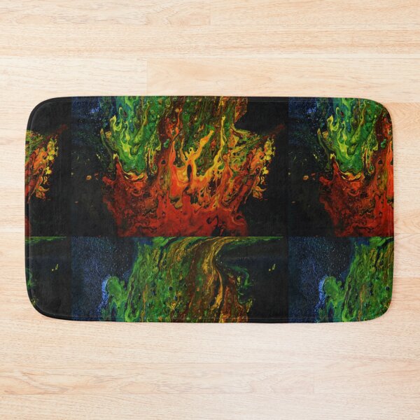 Item preview, camp fire by the forest, acrylic pour, reds and greens ominous designed and sold by myatticstudio.