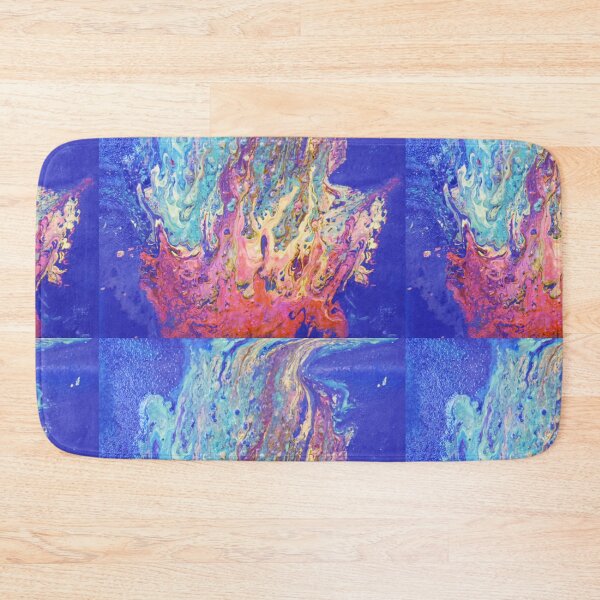 Item preview, magical camp fire by the forest, acrylic pour, blues designed and sold by myatticstudio.