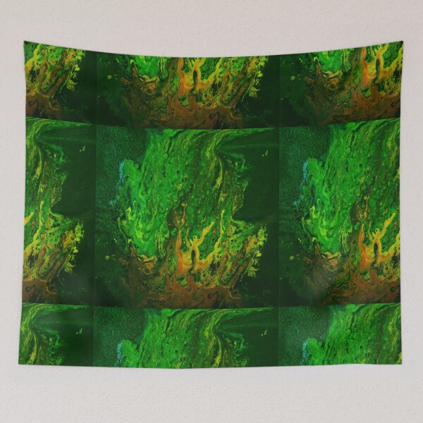 Item preview, witches fire, acrylic pour, reds and greens designed and sold by myatticstudio.