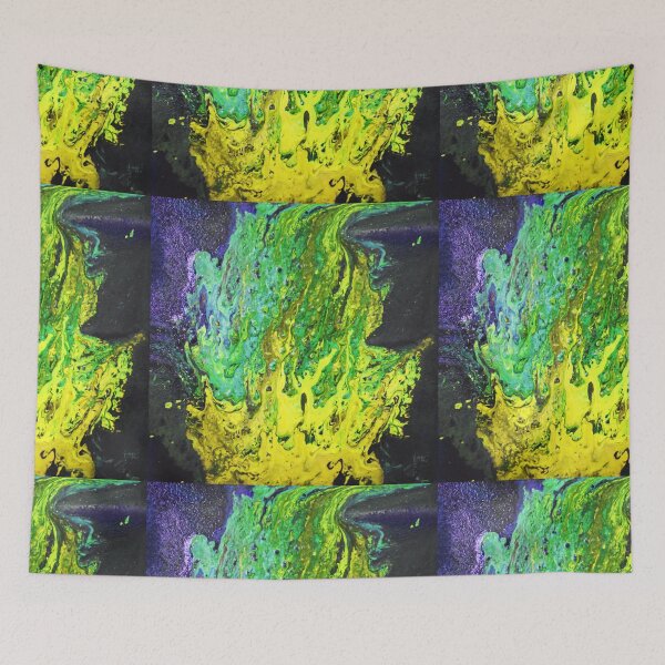 Item preview, enchanted fire, acrylic pour, reds and greens designed and sold by myatticstudio.