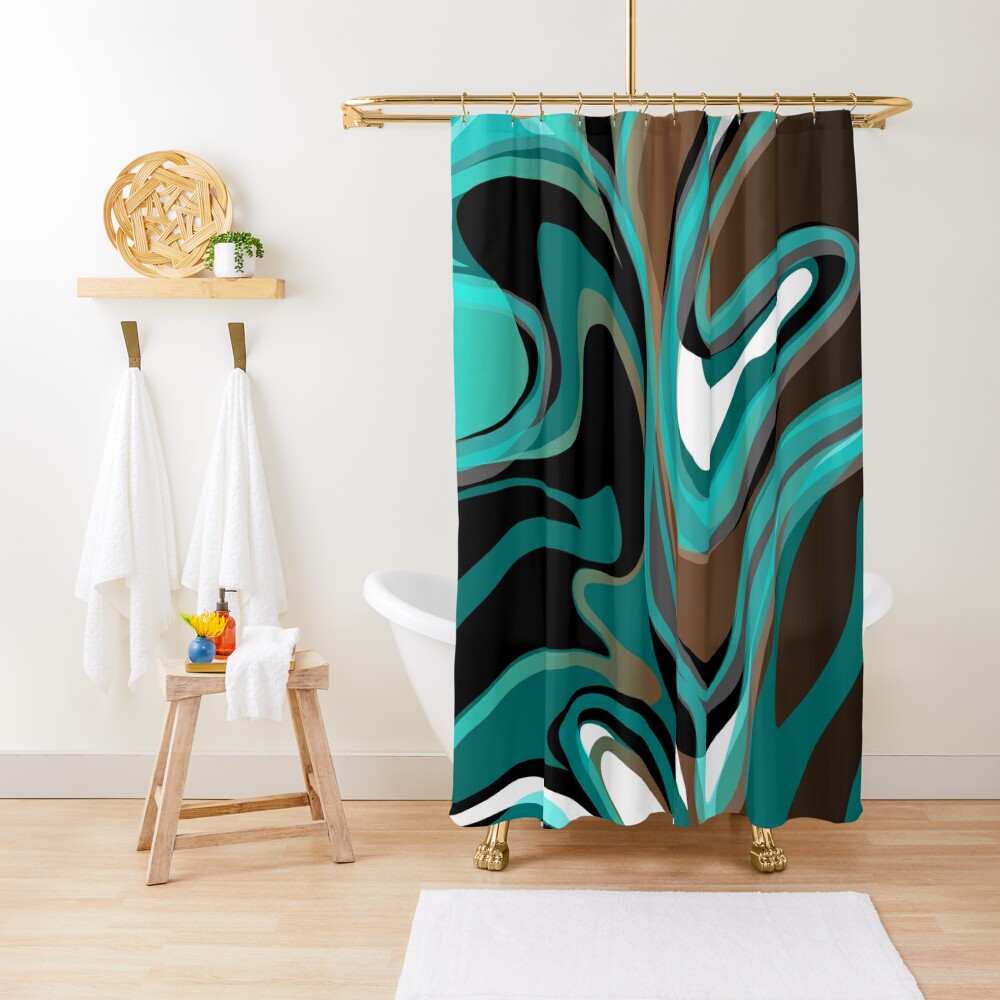 turquoise and black shower curtain