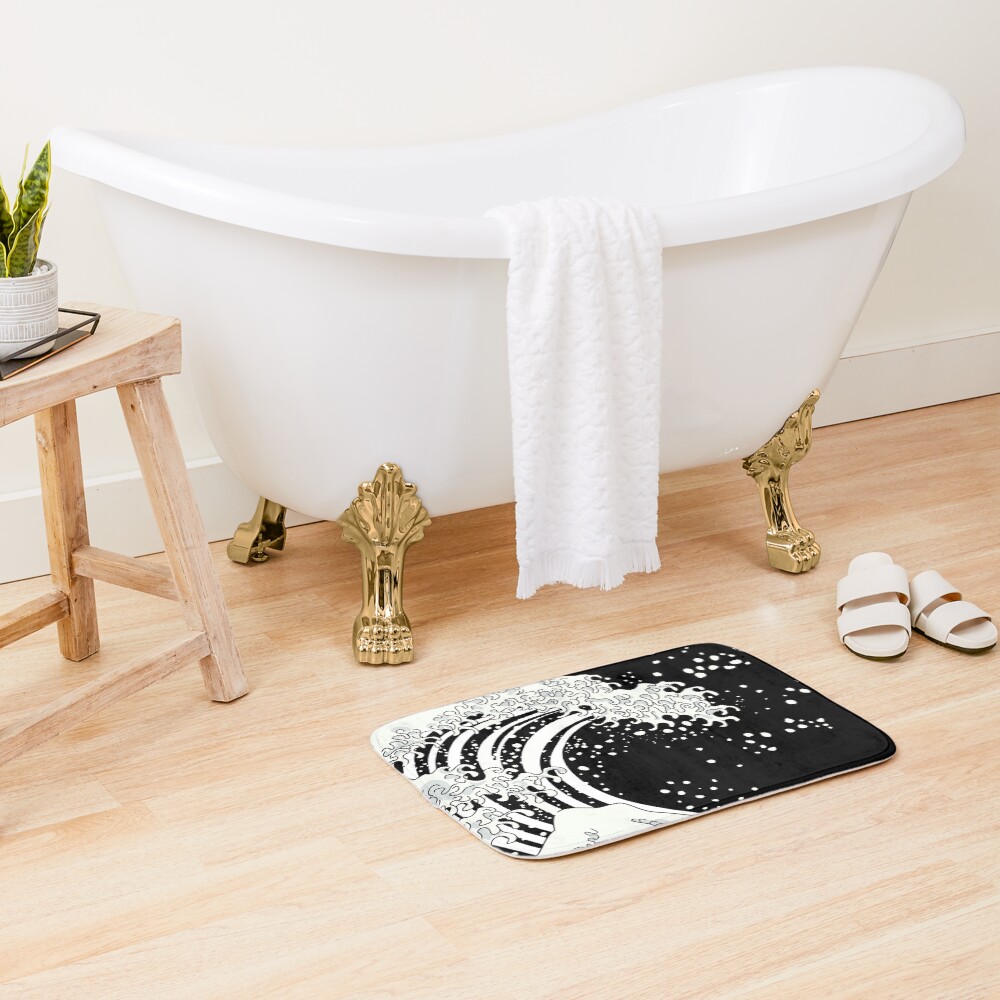 Black and White Great Wave Bath Mat