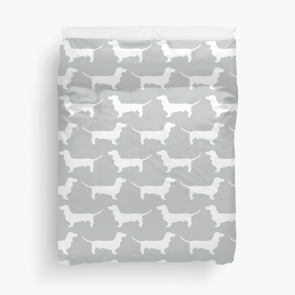 Silver Dachshund Pattern Duvet Cover