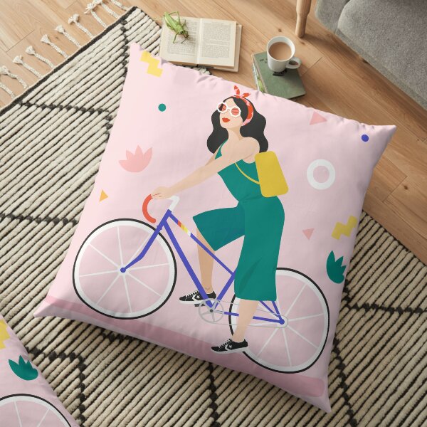 Racing bike girl Floor Pillow