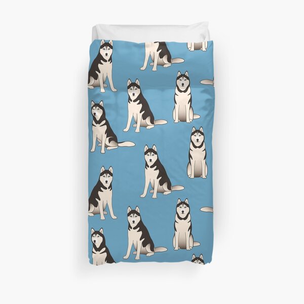 Husky Dogs on blue (with stickers) Duvet Cover