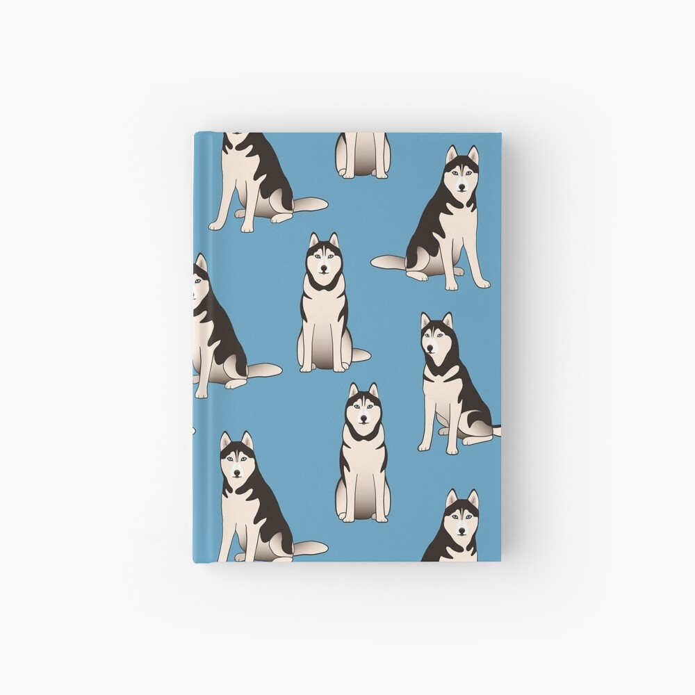 Husky Dogs on blue (with stickers) Hardcover Journal