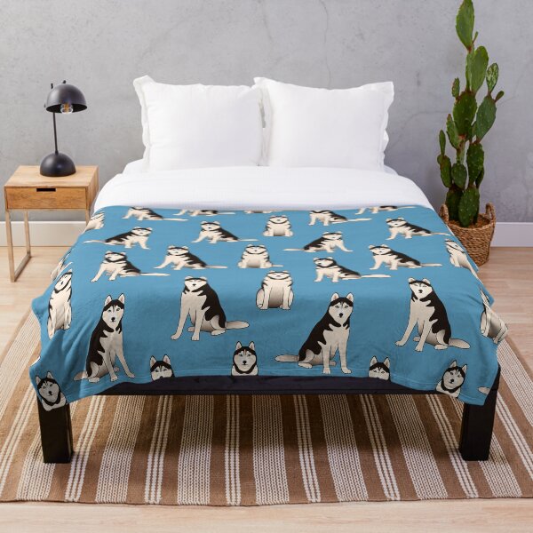 Husky Dogs on blue (with stickers) Throw Blanket