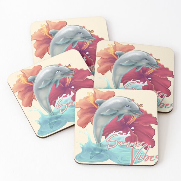 Item preview, Summer Vibes Hibiscus Dolphin designed and sold by Unicornarama.