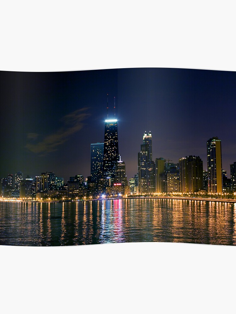 Chicago Skyline At Night Poster