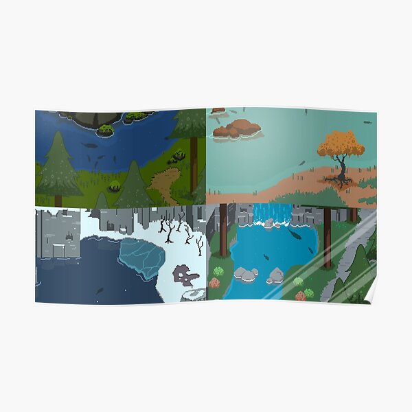 Pixel Art Fishing Scenes - River Legends Print Poster