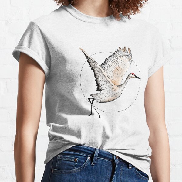 Flying Sandhill Crane Illustration / Crane Bird Drawing / Flying Crane Art Print Classic T-Shirt