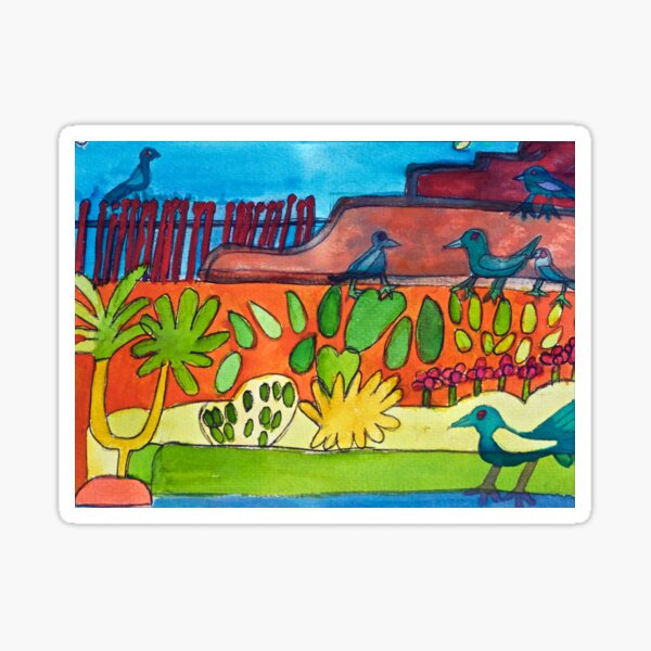 Mexican Garden Courtyard Zionart Zion Levy Stewart Artist Sticker
