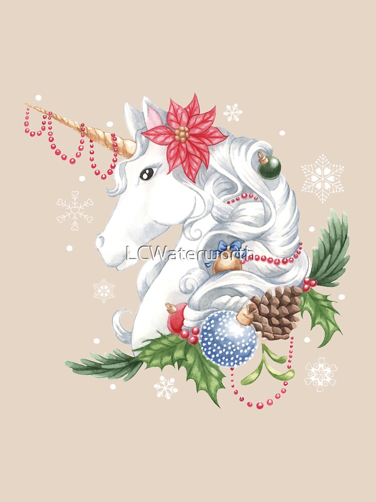 &quot;Christmas Unicorn Snow Background&quot; T-shirt by LCWaterworth | Redbubble