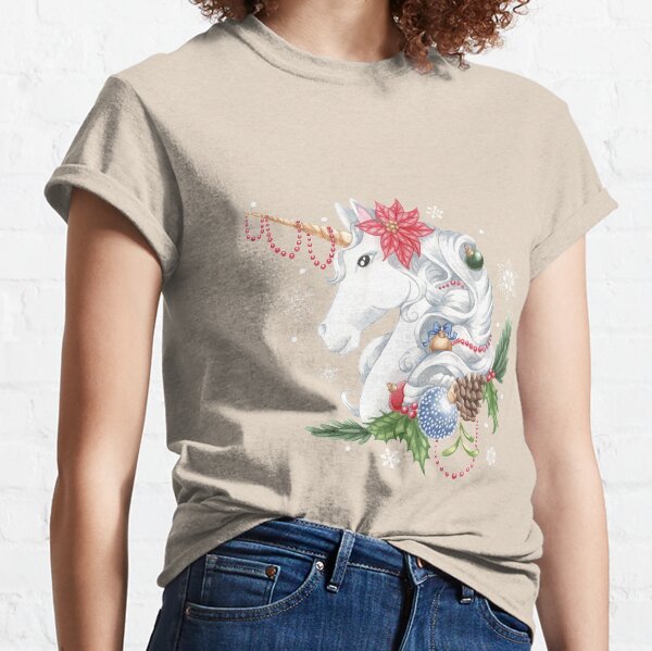 Christmas Unicorn Snow Background Classic T-Shirt