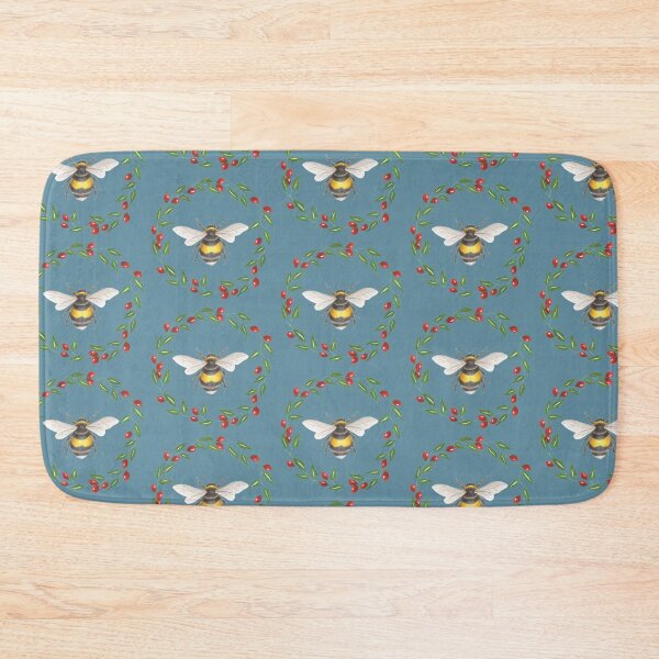 Item preview, Bumblebee and Rosehips on blue designed and sold by Theodora Gould.