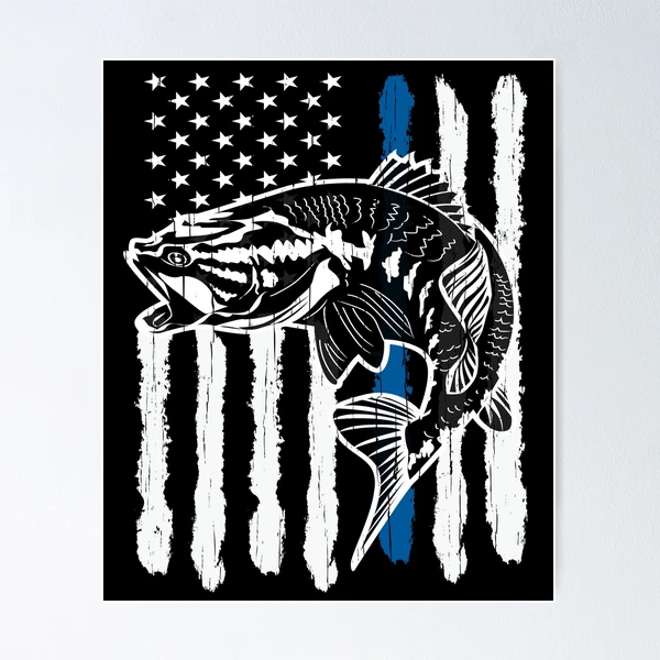 Bass Fishing Thin Blue Line American Flag Fisherman Gift Poster