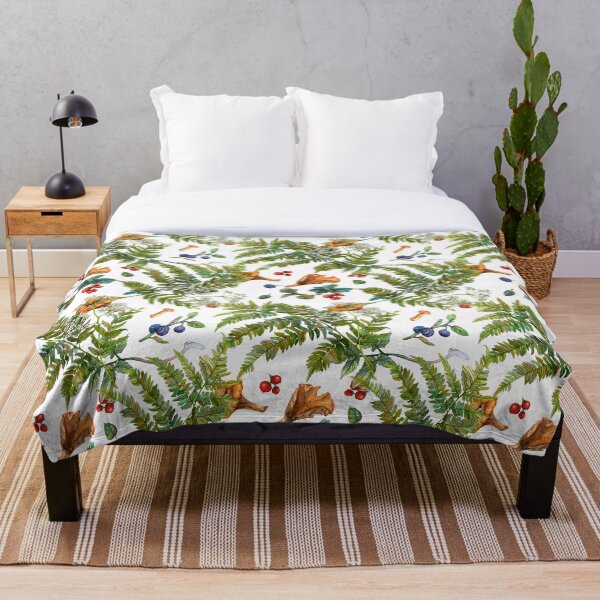 Forest ferns, berries and mushrooms Throw Blanket