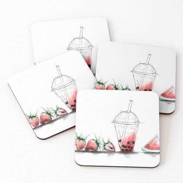 Item preview, Summer Fresh Strawberry and Watermelon Bubble Tea designed and sold by SketchingSofia.