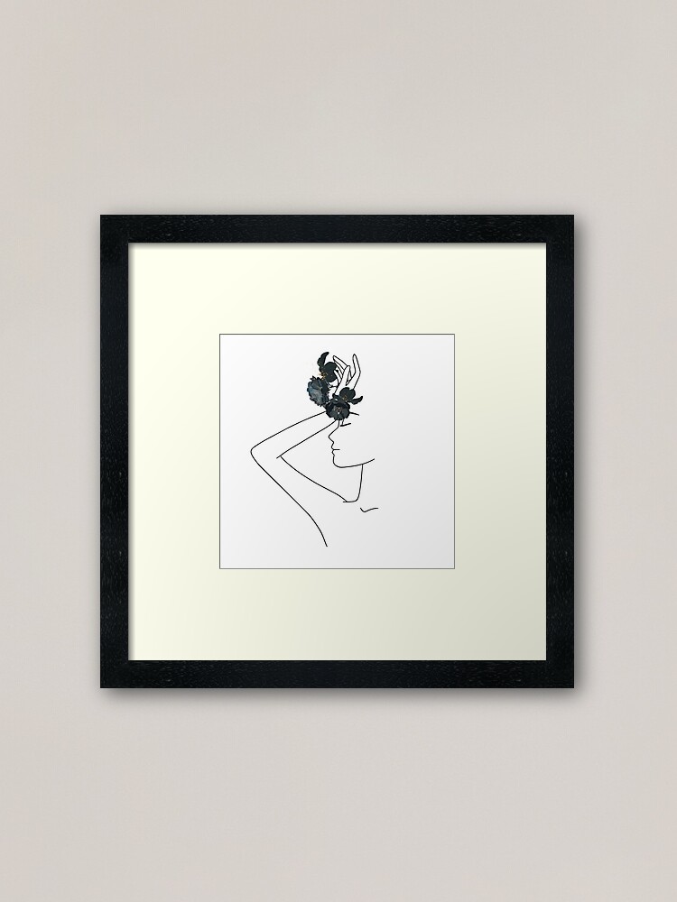 Alternate view of Hot Summerday - Line drawing - Woman with flowers Framed Art Print