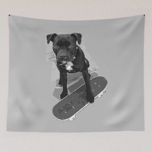 Item preview, SK8 Staffy Dog black and white designed and sold by StaffyDognCo.