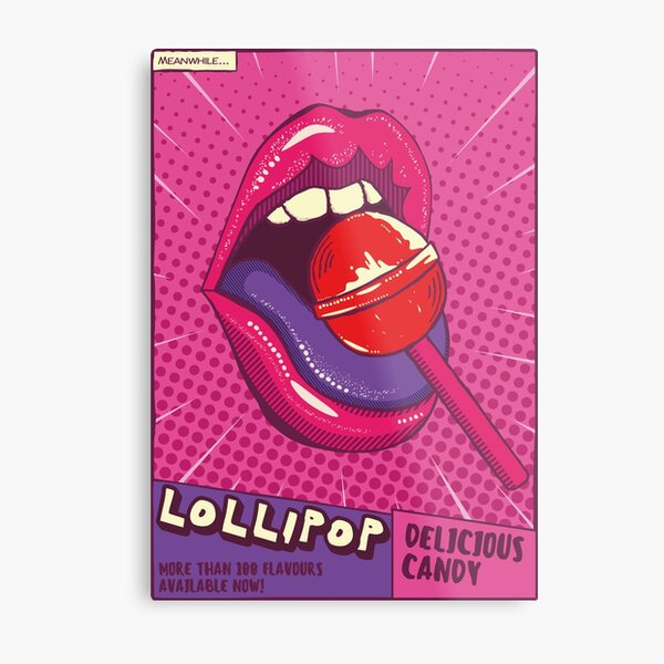 Pop Art Lollipop Red Lollipop Candy Purple Dot Pop Art Poster Metal Print