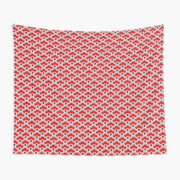 Chinese Scallops, Red, Grey, Black and White Tapestry