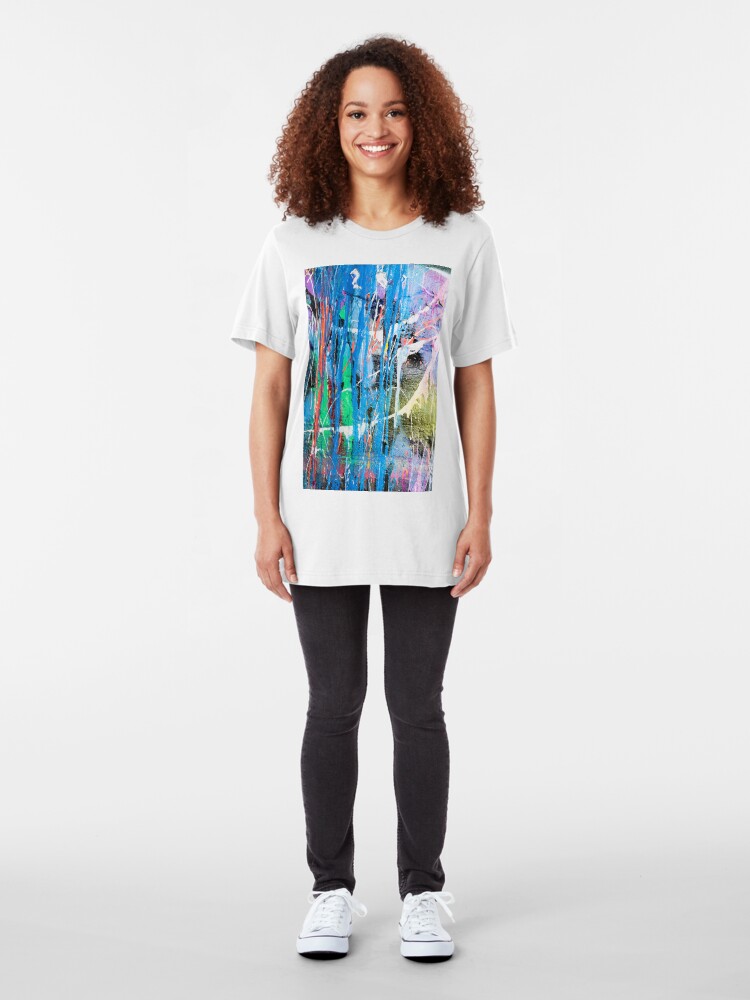 Alternate view of Dripping paint graffiti wall Slim Fit T-Shirt