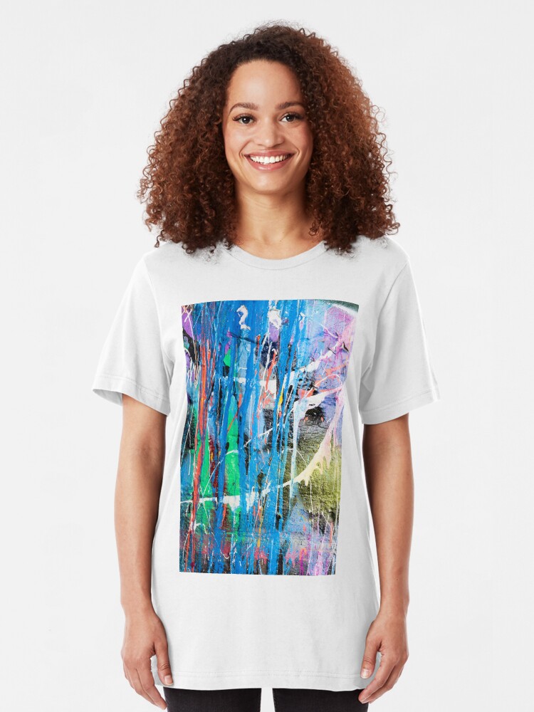 Alternate view of Dripping paint graffiti wall Slim Fit T-Shirt