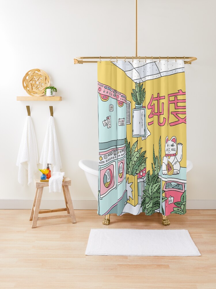 Thumbnail 1 of 5, Shower Curtain, MANEKI WASH GREEN designed and sold by theeighth.