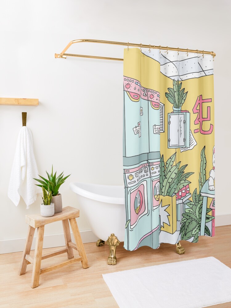 Alternate view of MANEKI WASH GREEN Shower Curtain