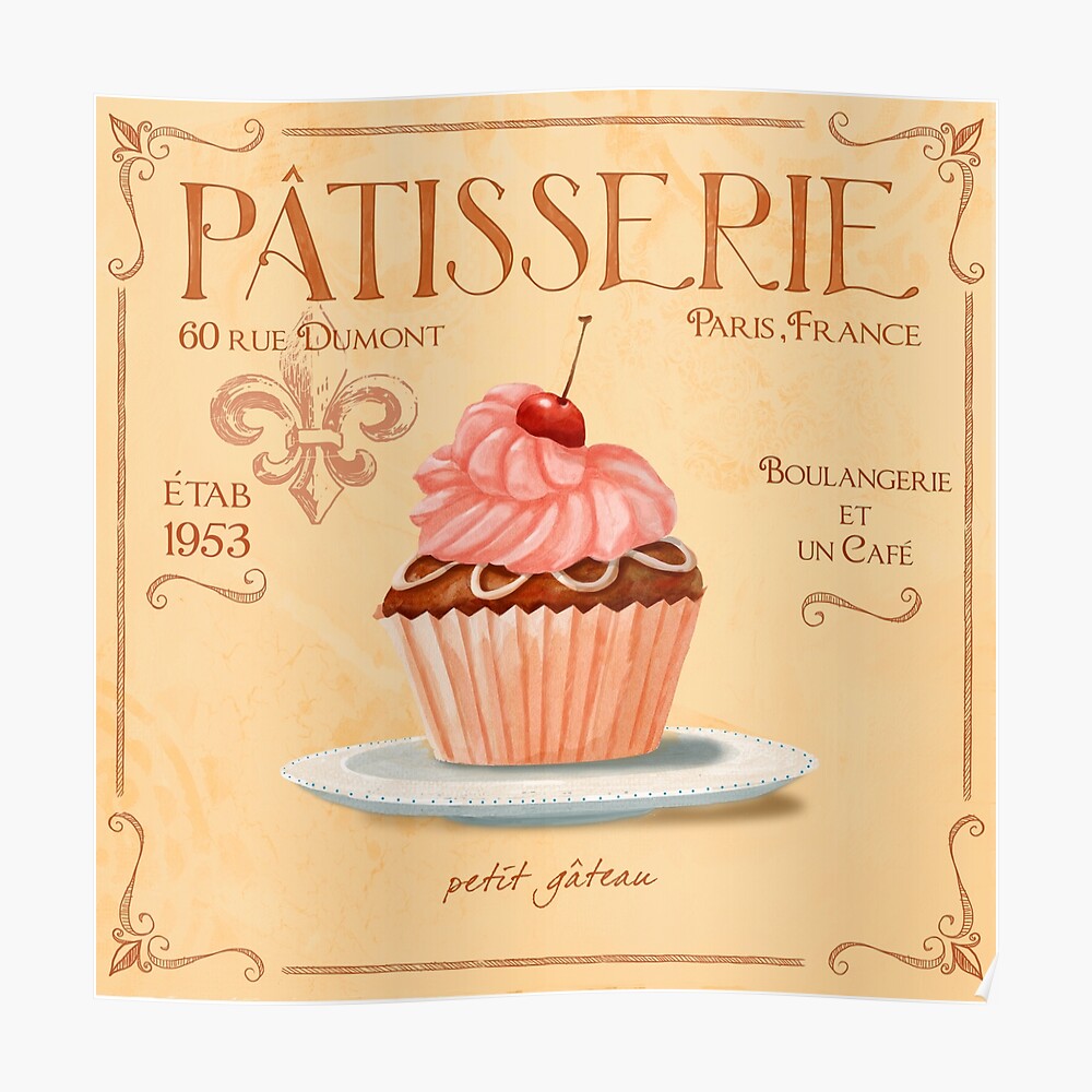 Patisserie Petit Gateau Cupcake Art French Typography Poster By Fionastokes Redbubble