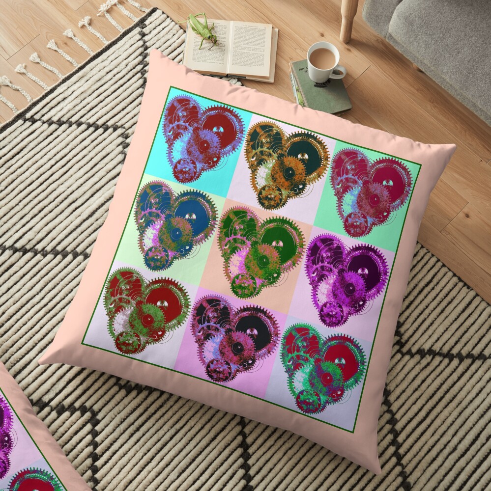 Steampunk 'Pop-Heart' Pop Art Floor Pillow