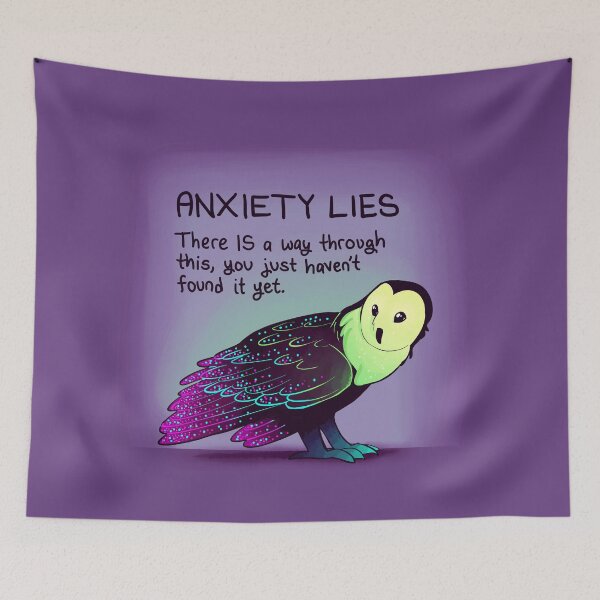 Item preview, "ANXIETY LIES" Sparkle Neon Owl designed and sold by thelatestkate.