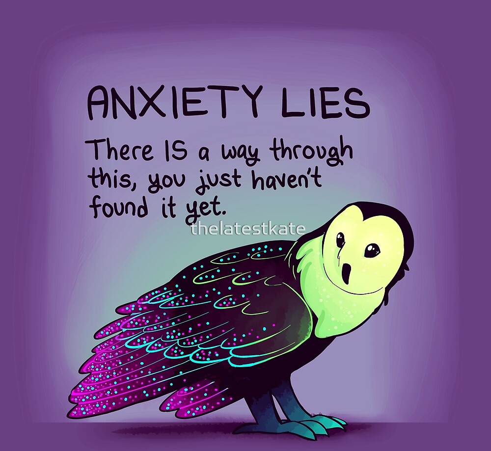 ""ANXIETY LIES" Sparkle Neon Owl" by thelatestkate | Redbubble