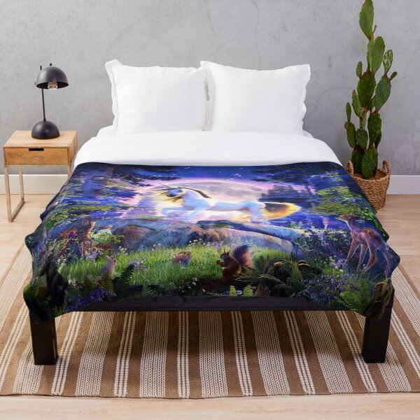 Unicorn Horn Moon Castle Purple Stars Sky Soft Fleece Throw Blanket NEW