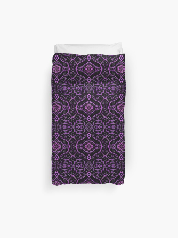 Purple Black Damask Mandala Arabesque Bohemian Pattern Duvet