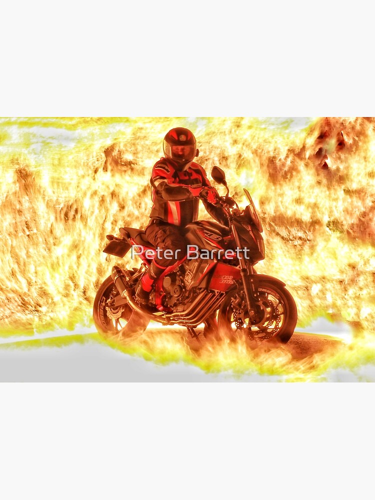 Thumbnail 3 of 3, Photographic Print, Motorbike and rider on flames designed and sold by hartrockets.