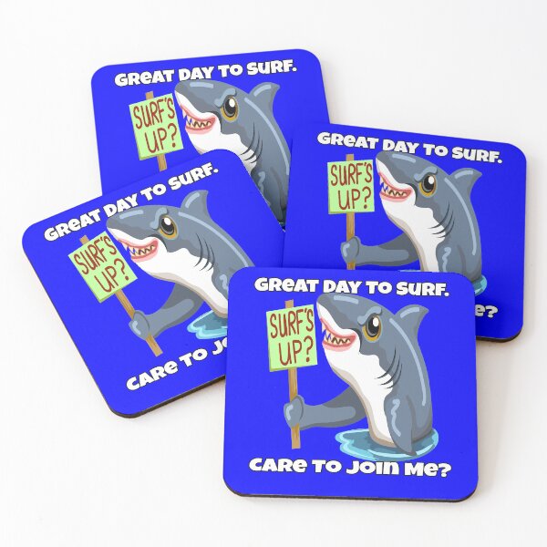 Item preview, Great Day To Surf Funny Happy Cartoon Hungry Shark  designed and sold by fantasticdesign.