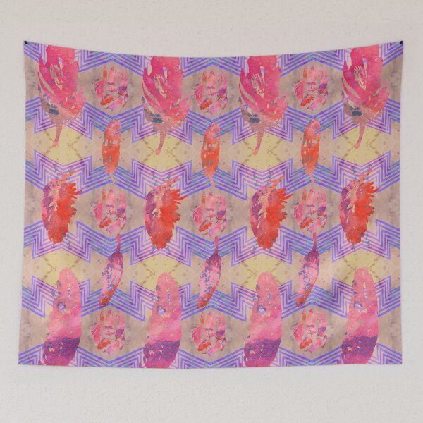 Item preview, Boho Feather Zig Zag Collage | Watercolor Feather Art Print | Pink Khaki Tan Art Print designed and sold by AndreaHelmArt.