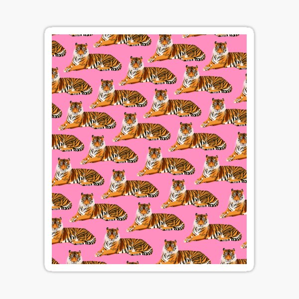 Vista previa del artículo con la obra «Patrón de tigre sobre fondo rosa», diseñado y vendido por OneThreeSix.